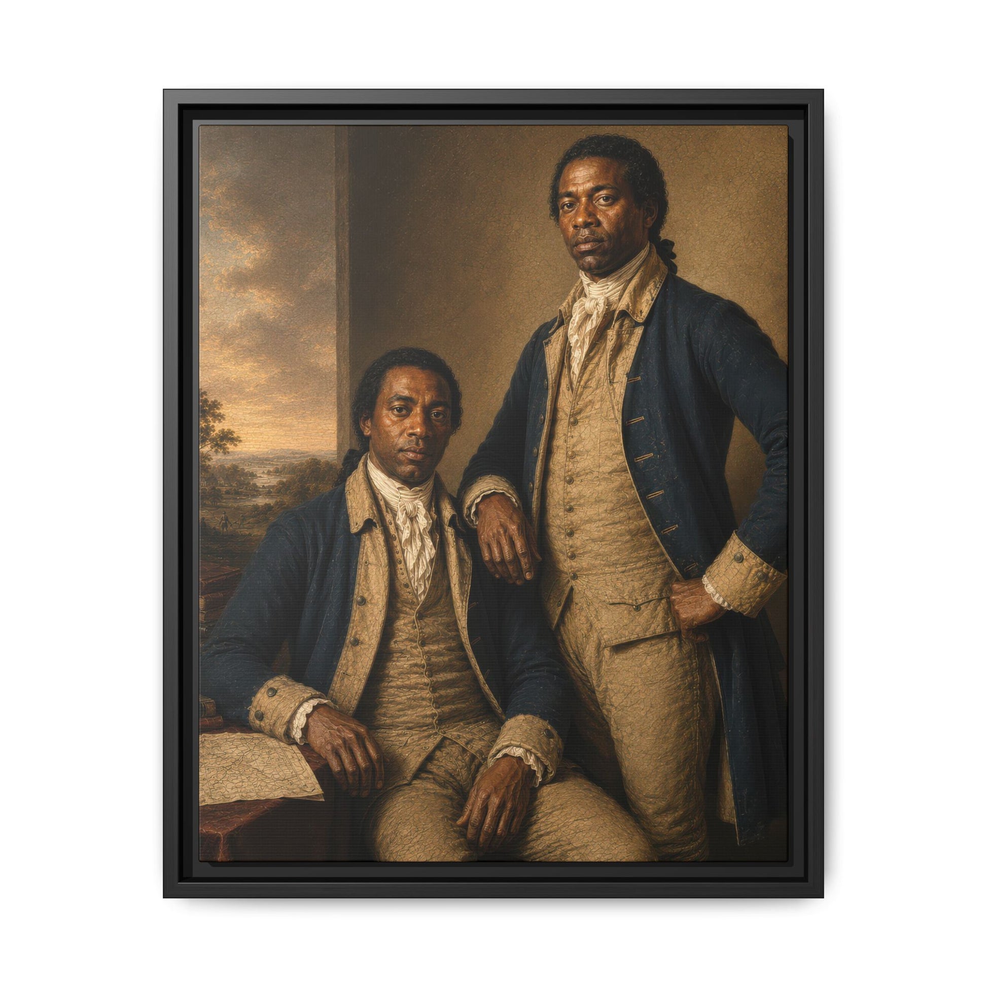 COL-035 museum-inspired portrait of two Black Continental Army soldiers in formal late Revolutionary War uniforms.