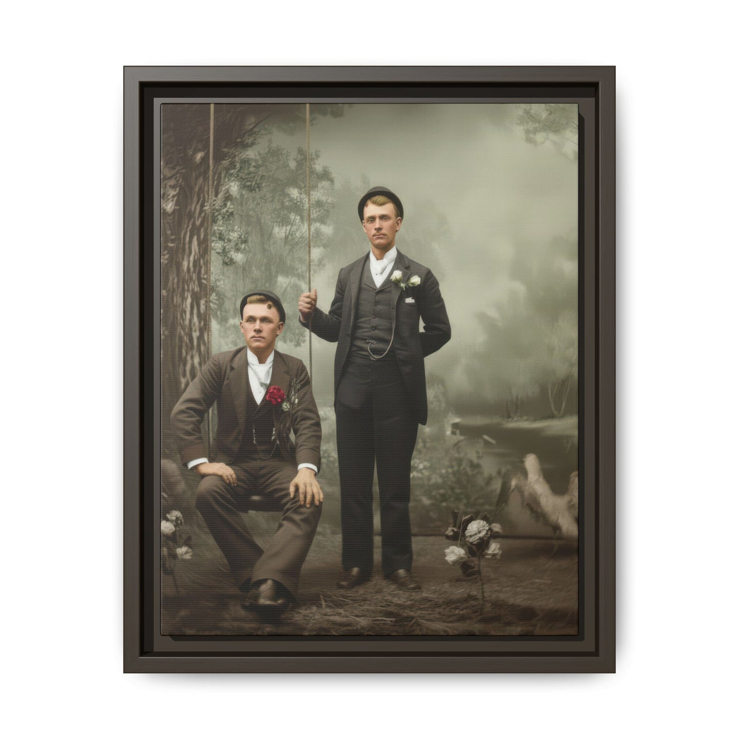 2.	historical photograph of two men with swing vintage portrait wall art