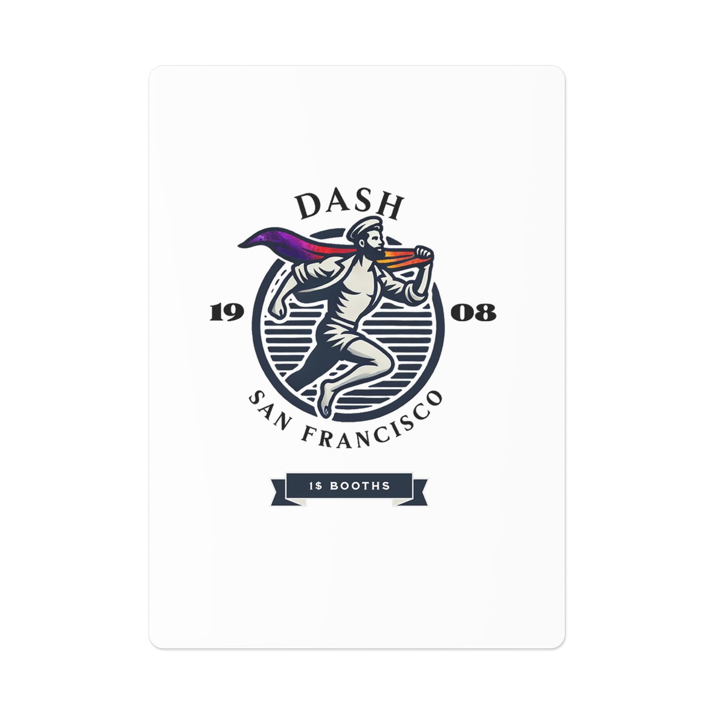 Custom artwork inspired by The Dash, a 1908 San Francisco gay bar, featuring a sailor figure wearing a flowing rainbow scarf against a circular nautical design. The logo includes the words "Dash San Francisco," with the date 1908 and "15¢ booths," representing the venue's historic presence in LGBTQ+ history