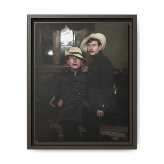 Historic photo of two men in dark uniforms and light hats archival canvas print