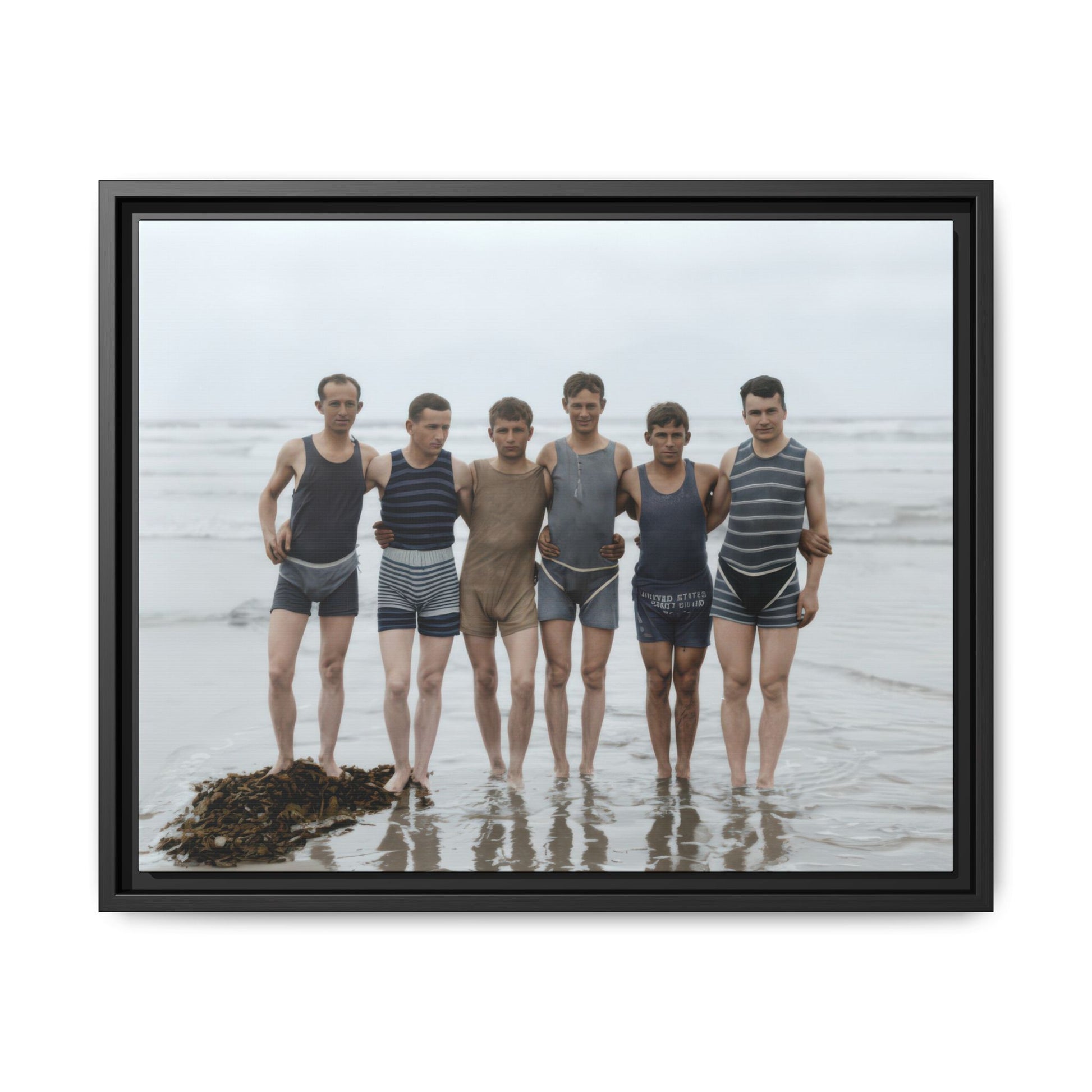 early 20th century beach group historical photo canvas 