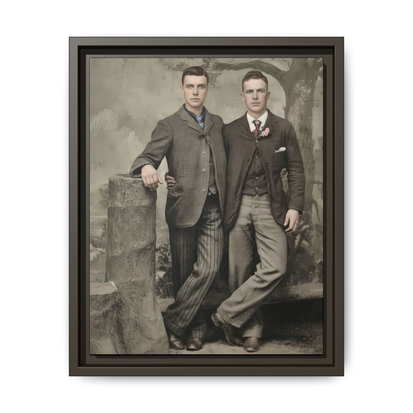 Historic photo of two young men in formal dress archival canvas print