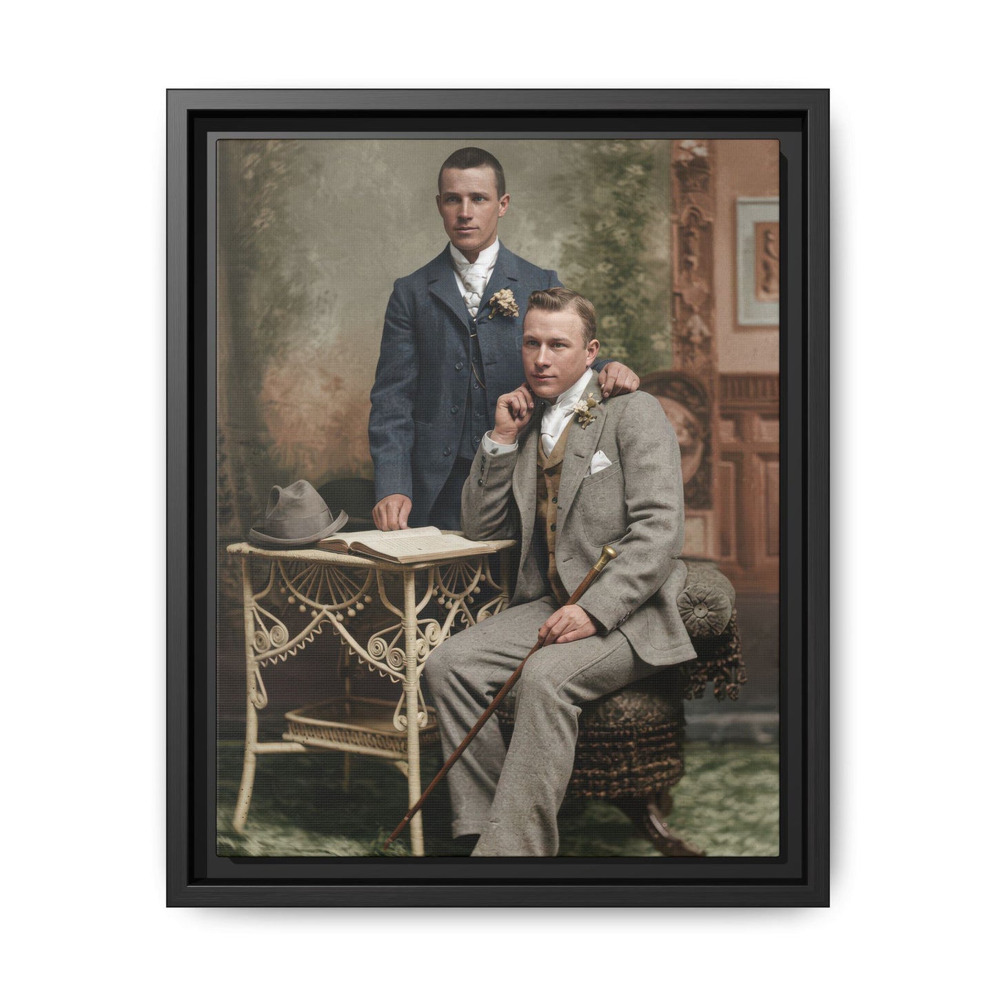 Early 20th century studio double portrait vintage photograph canvas wall art