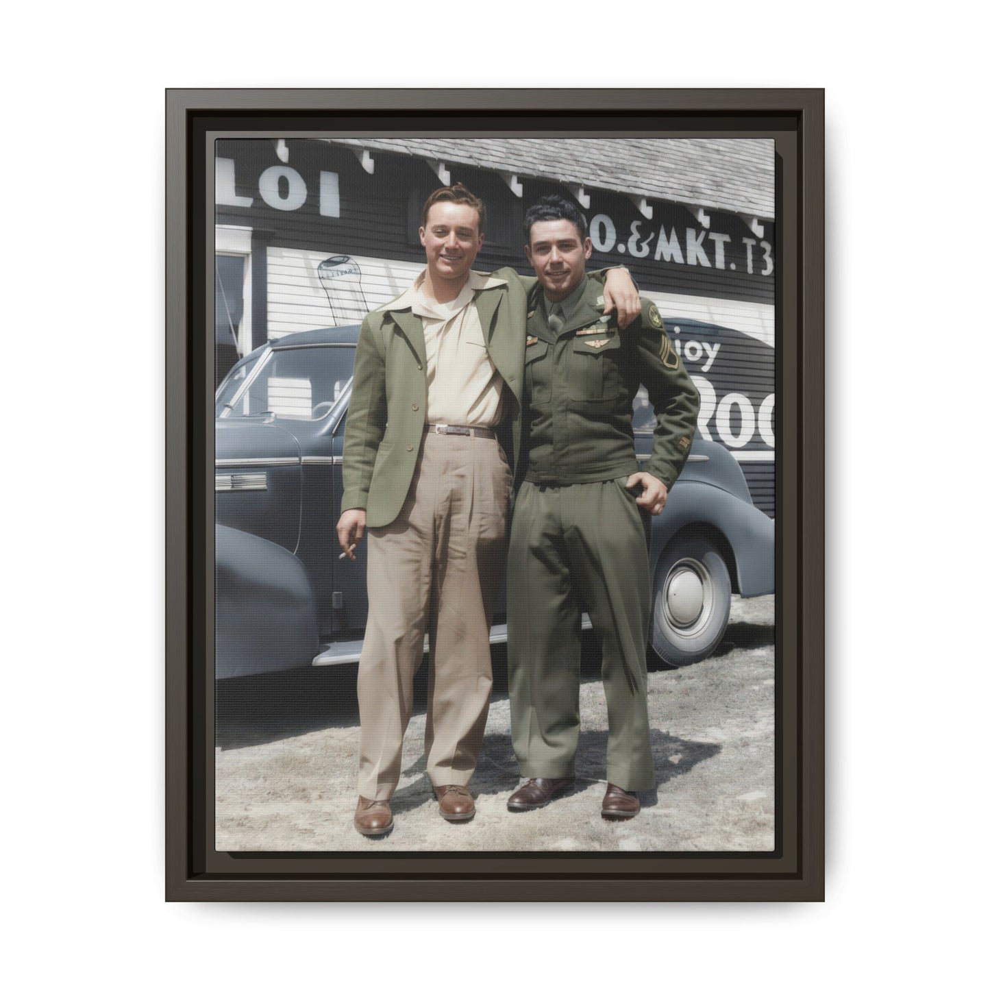 Historic photograph with military uniform and classic car vintage portrait print