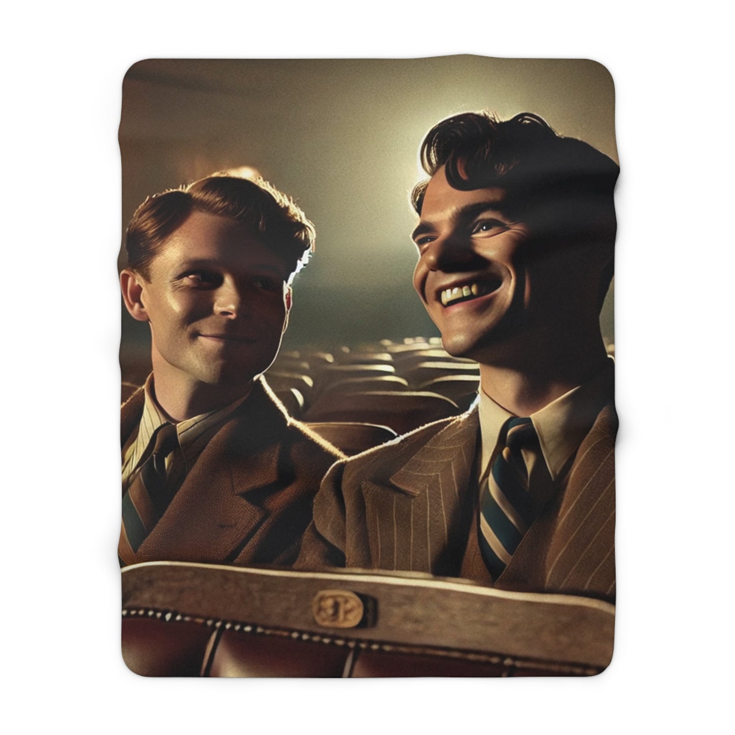 Cozy sherpa throw blanket with cinematic date night inspired figurative artwork 