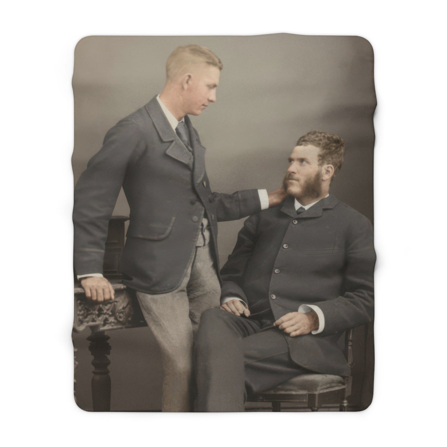 Cozy fleece throw with vintage studio portrait and archival character 