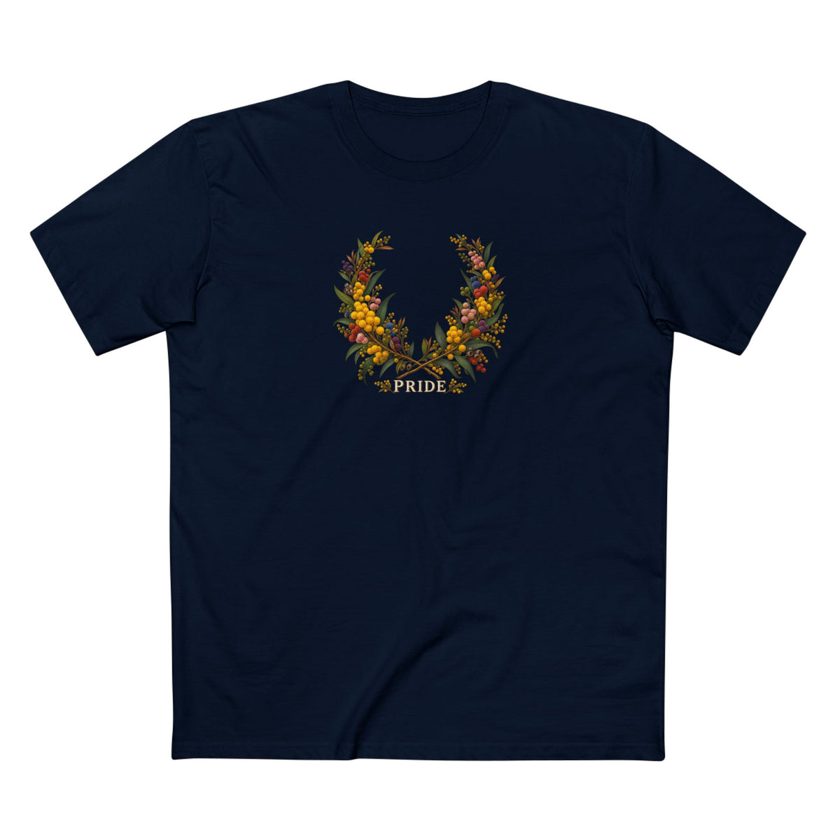 Australian Golden Wattle Pride T-Shirt | LGBTQ Botanical Wreath Tee
