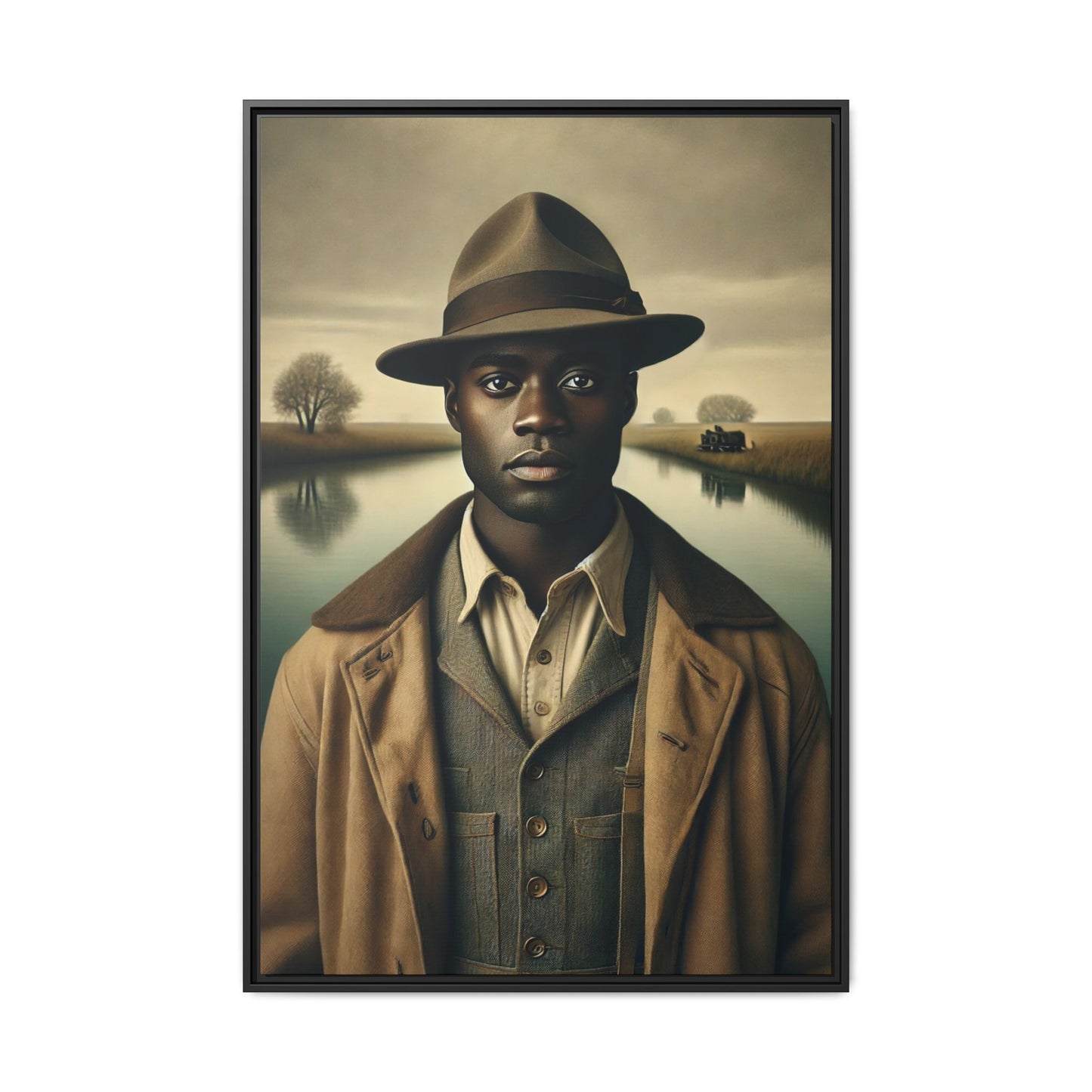 Timeless dignity, resilience, and nature in Grant Wood-inspired African American art.