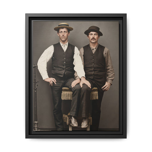 Paire 163 restored vintage studio portrait of two men wearing waistcoats and brimmed hats, circa 1890–1900.