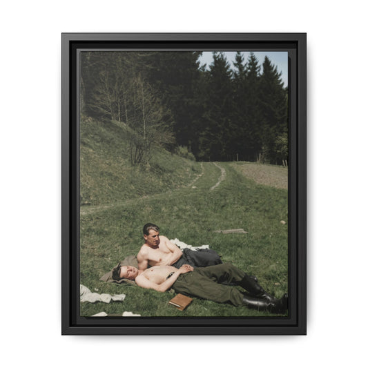 Early 20th century outdoor double portrait reproduced as framed matte canvas wall art by Walt & Pete