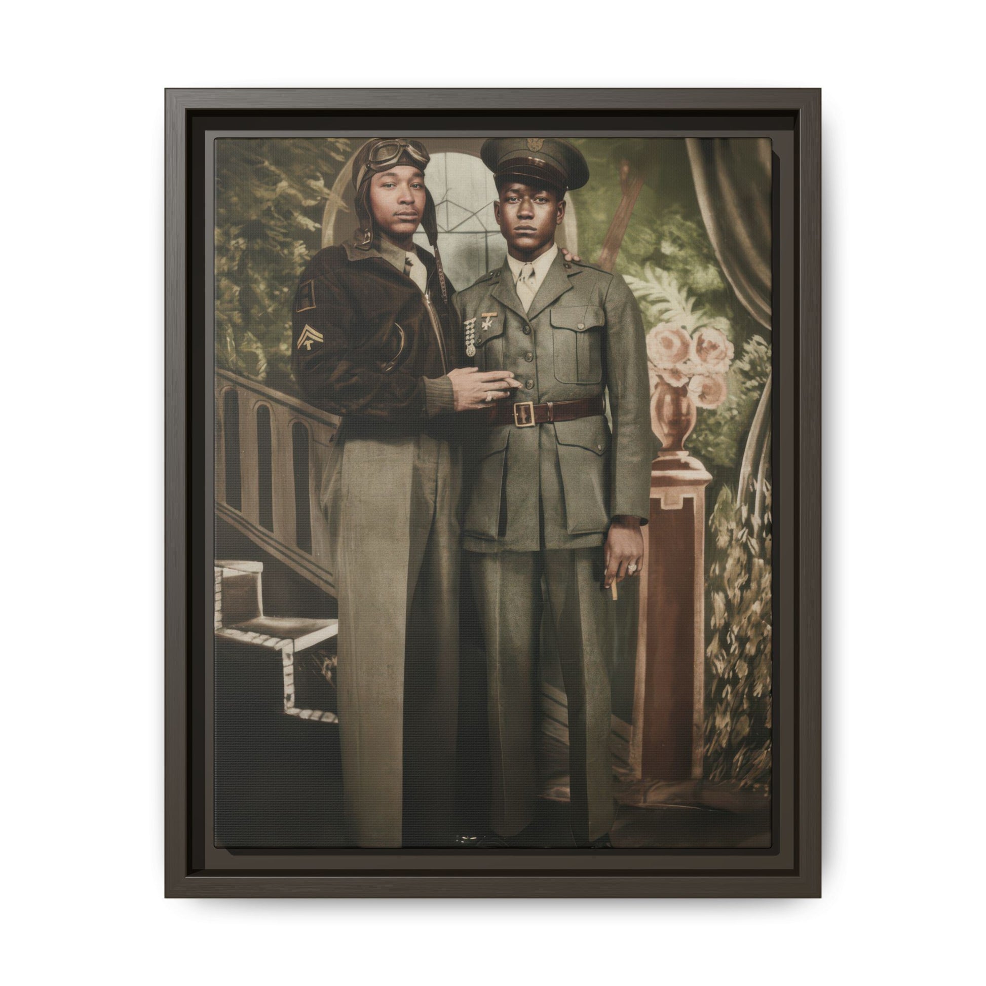 Early 20th century military portrait framed canvas wall art with formal studio backdrop