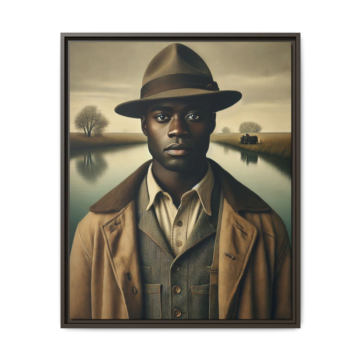 Timeless dignity, resilience, and nature in Grant Wood-inspired African American art.