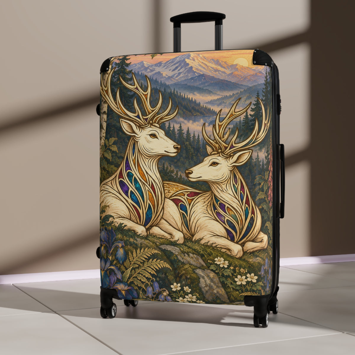 Companions at Dawn Jeweled Stag Suitcase | Aesthetic Movement Travel Luggage