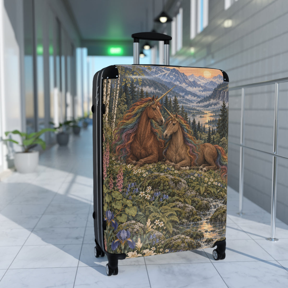 Companions of the Rainbow Vale | Brown Unicorn Aesthetic Movement Carry-On Suitcase