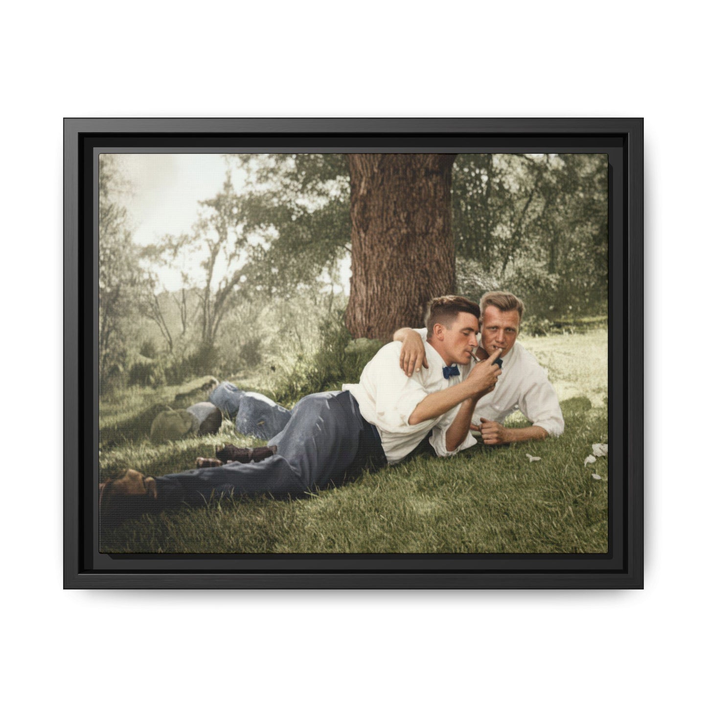 vintage photo two men reclining outdoors under tree