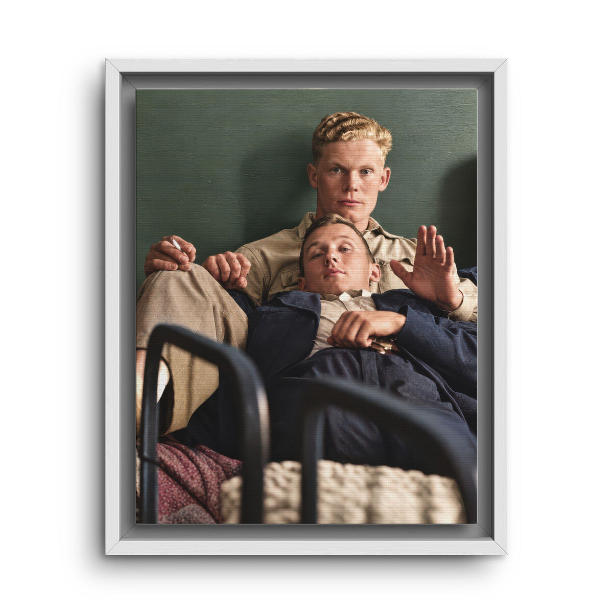 early 1900s companionship portrait restored archival photography canvas