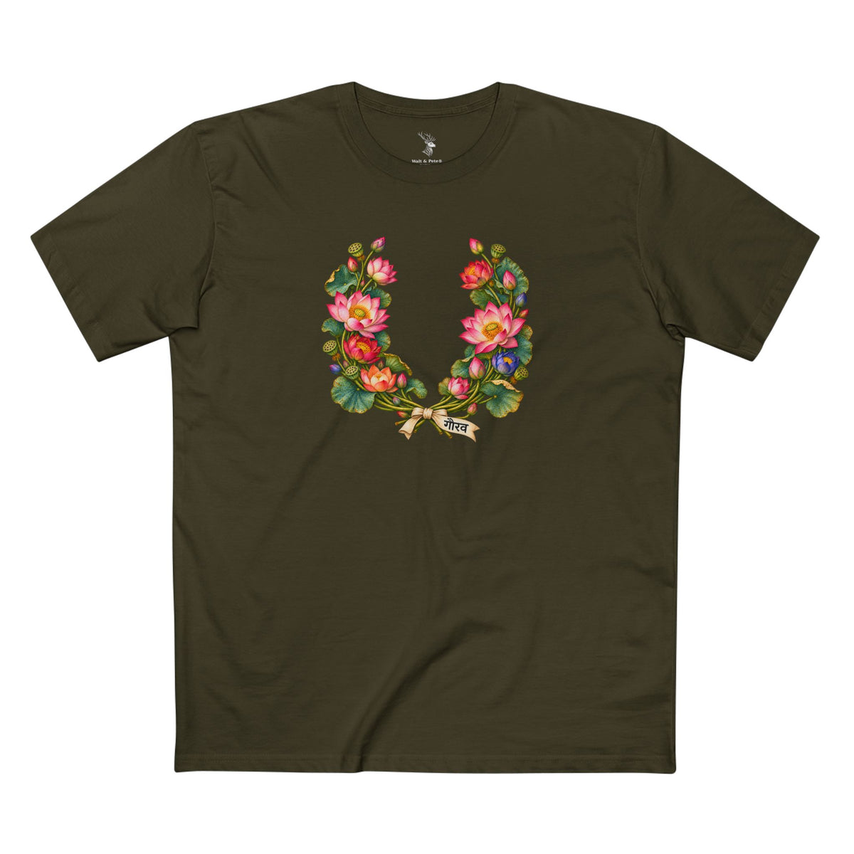 Gaurav Indian Lotus Pride T-Shirt — Rising With Dignity LGBTQ+ Laurel Wreath Tee