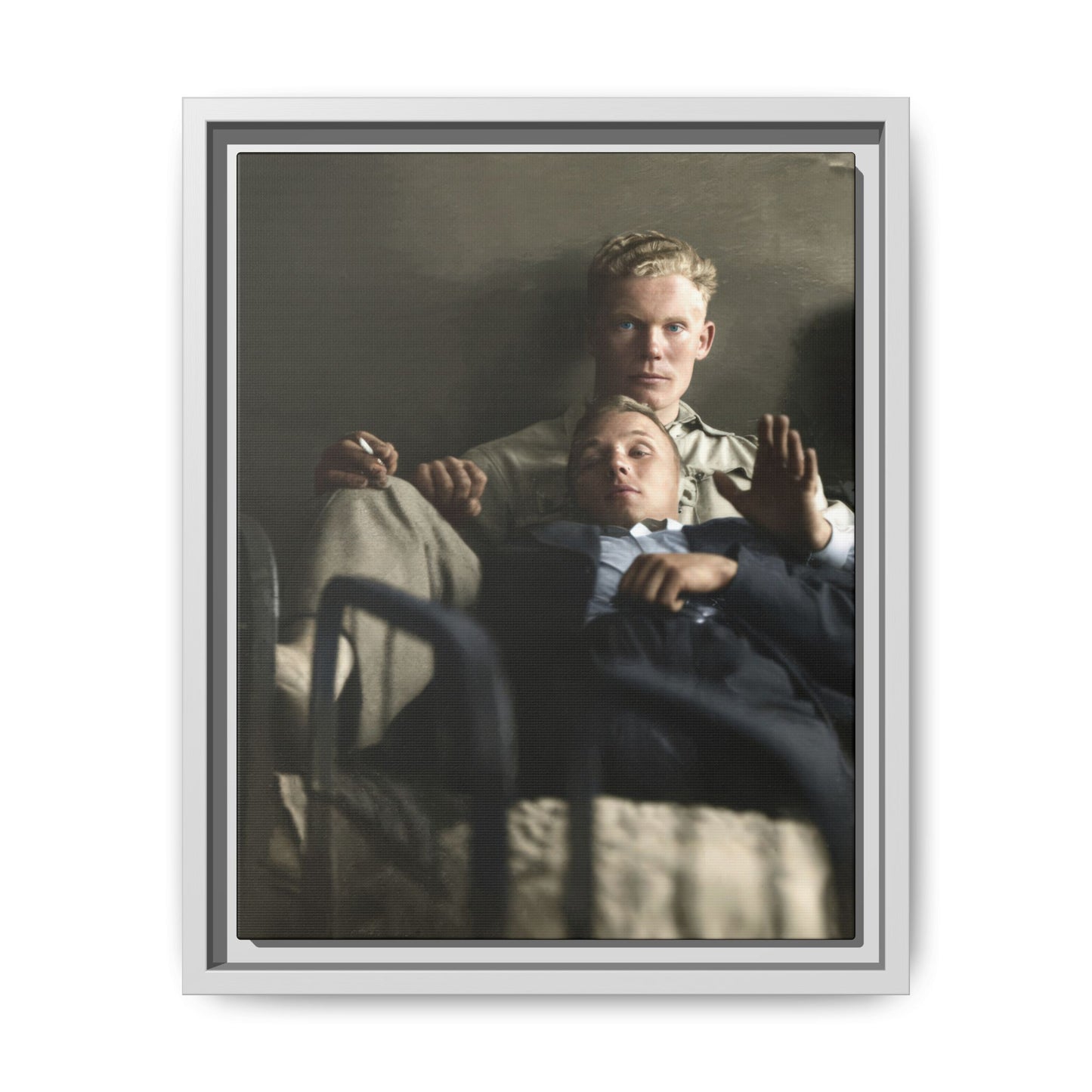 early 1900s companionship portrait restored archival photography canvas