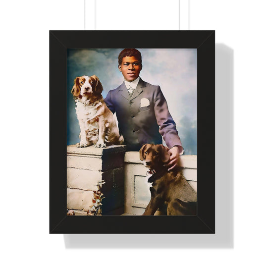 celibataire 008 | Framed Poster Vintage Black Young Man Afro-American Suit Tie Dog Queer Gay LGBTQ