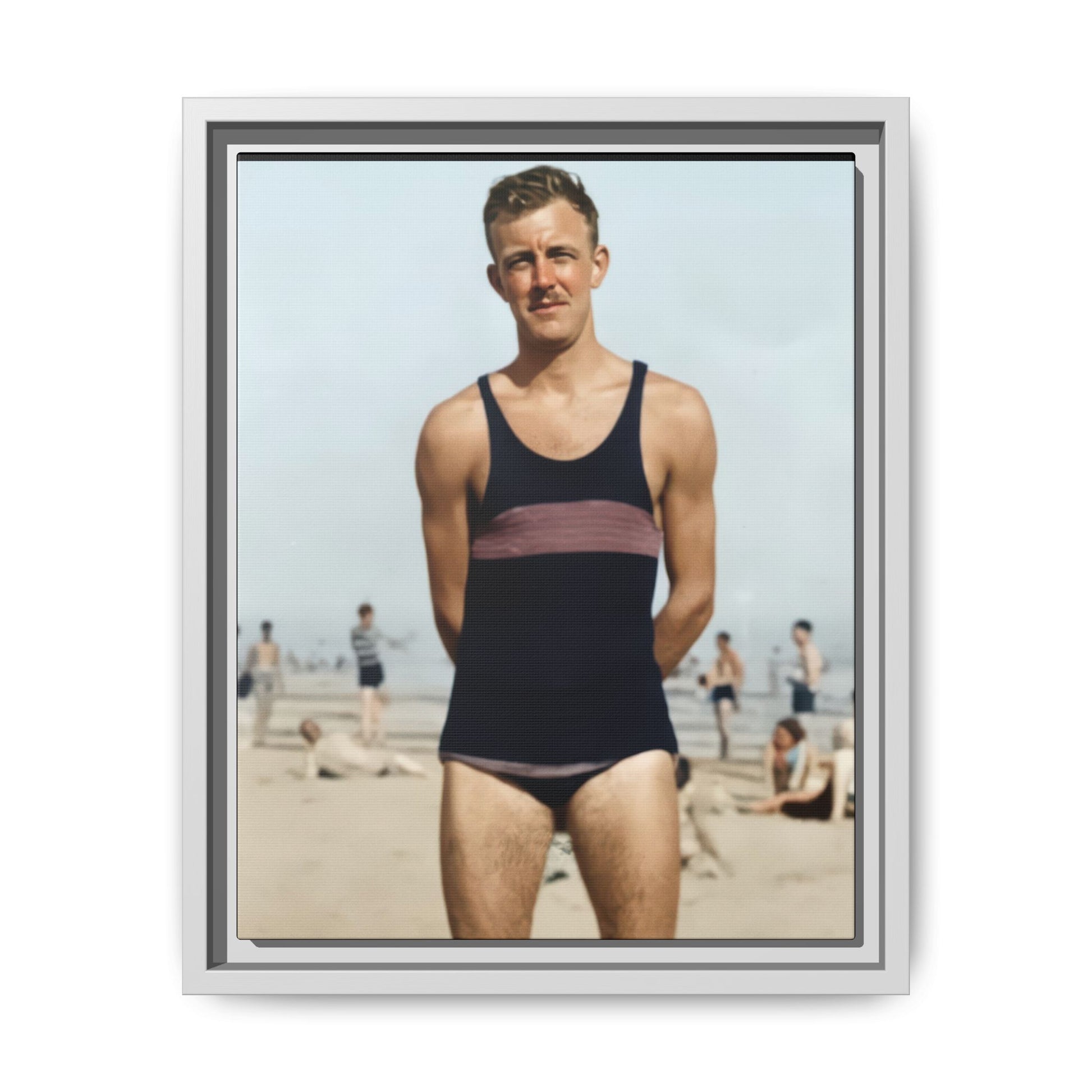 Vintage seaside photograph reproduced as framed matte canvas wall art 