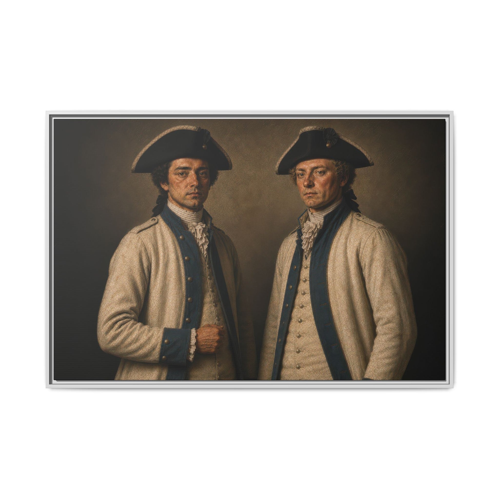 Eighteenth-century French military portrait depicting two soldiers of Rochambeau's expeditionary force during the Revolutionary War