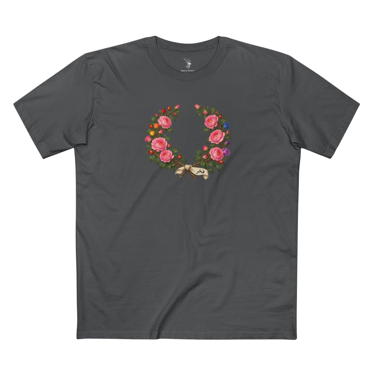 Syrian Damask Rose فخر Pride Laurel Wreath T-Shirt — Living Memory