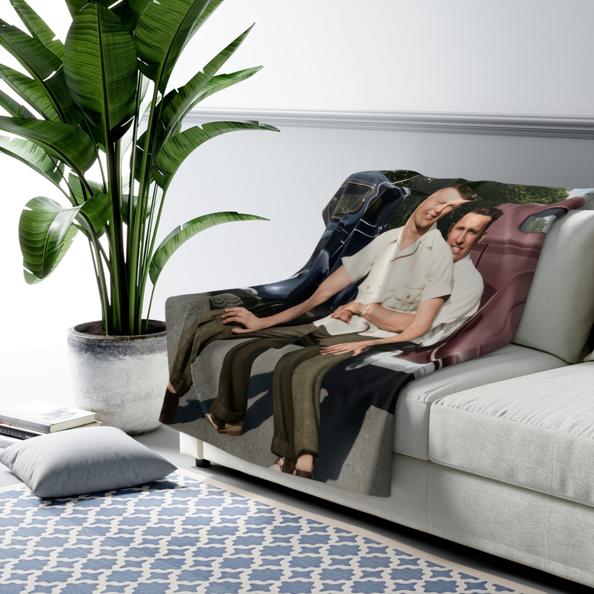 Cozy fleece blanket with restored historical automobile portrait 