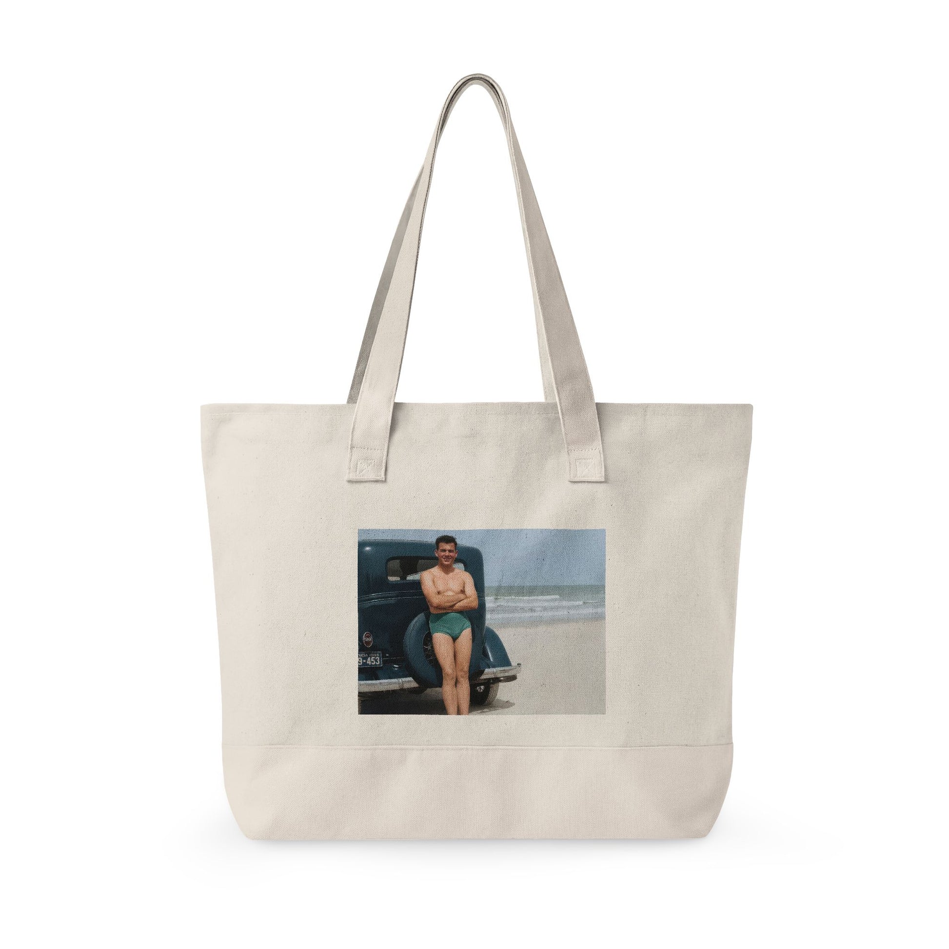 restored vintage beach car portrait tote bag 