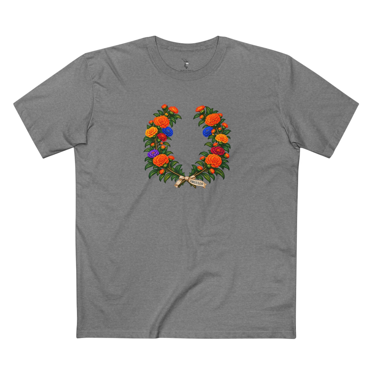 Mexican Cempasúchil Orgullo T-Shirt | Floral LGBTQ+ Pride Laurel Wreath Tee