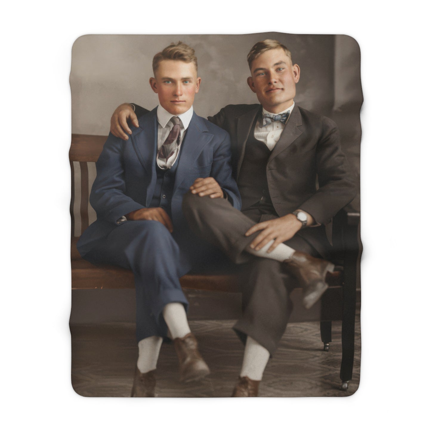 Cozy fleece sherpa throw featuring formal historical companionship portrait 