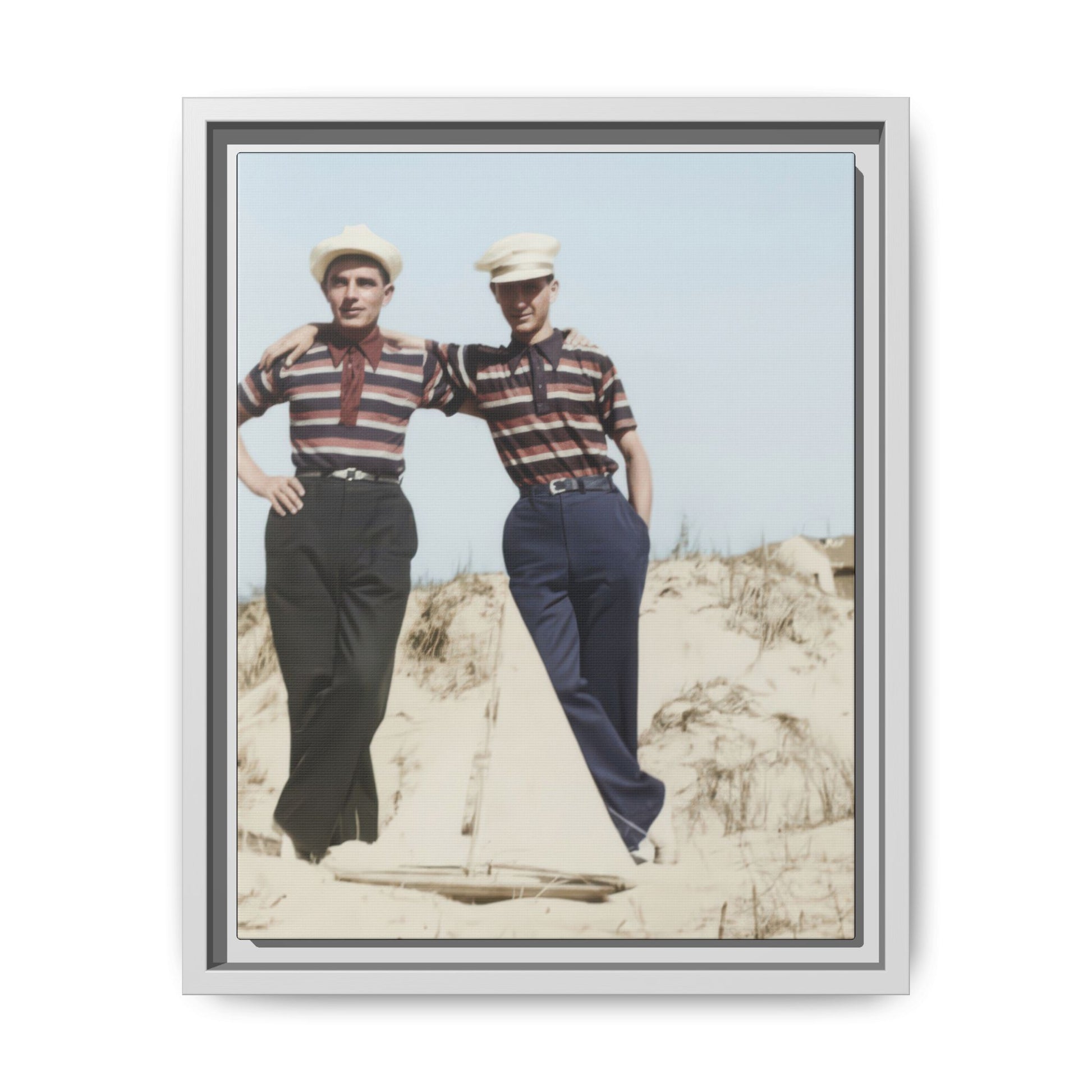 Historical companion photograph relaxed pose beach dunes canvas print