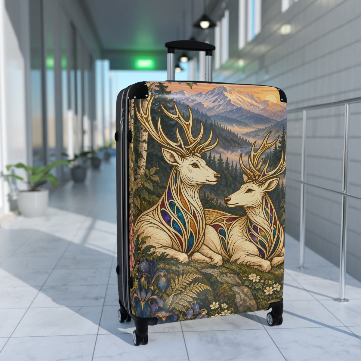 Companions at Dawn Jeweled Stag Suitcase | Aesthetic Movement Travel Luggage