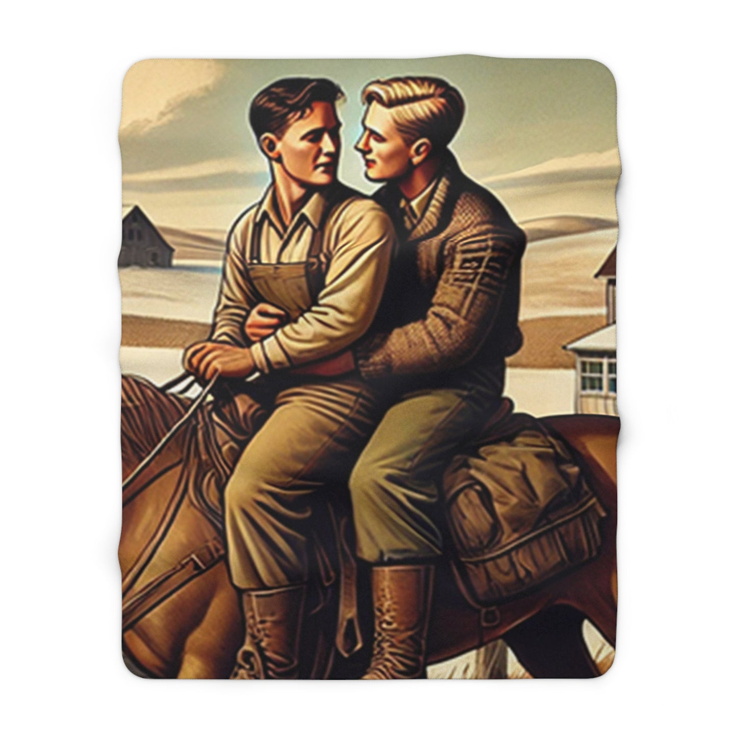 Cozy fleece throw with Grant Wood–inspired rural winter artwork and pastoral atmosphere 
