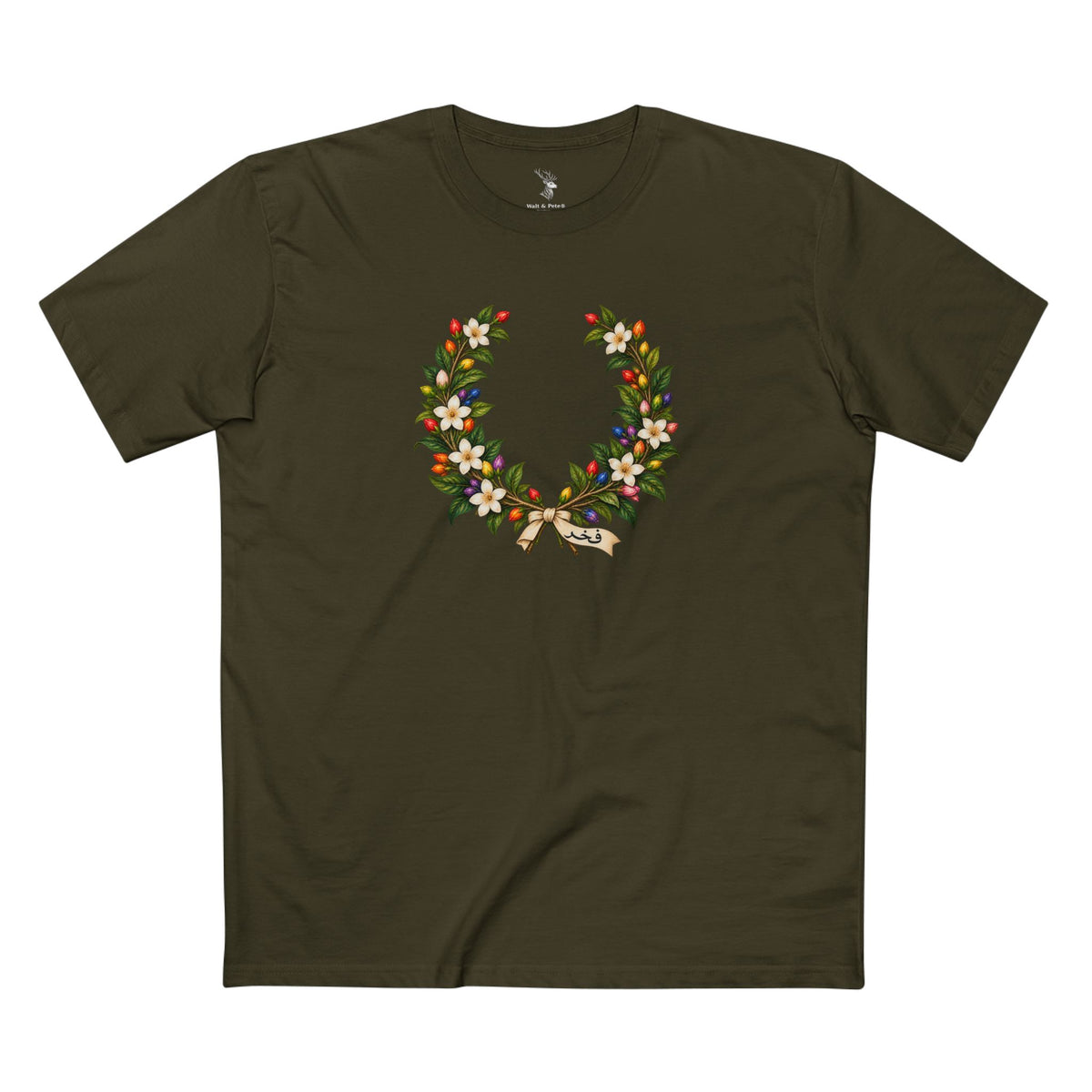Pakistani Jasmine Pride Laurel Wreath T-Shirt | فخر Urdu LGBTQ+ Heritage Tee