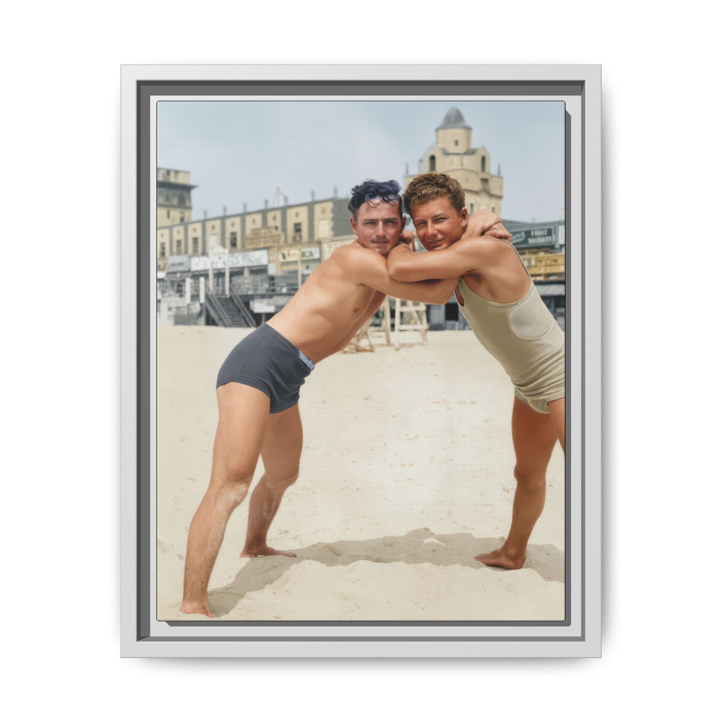 vintage athletic wall art framed canvas beach scene 