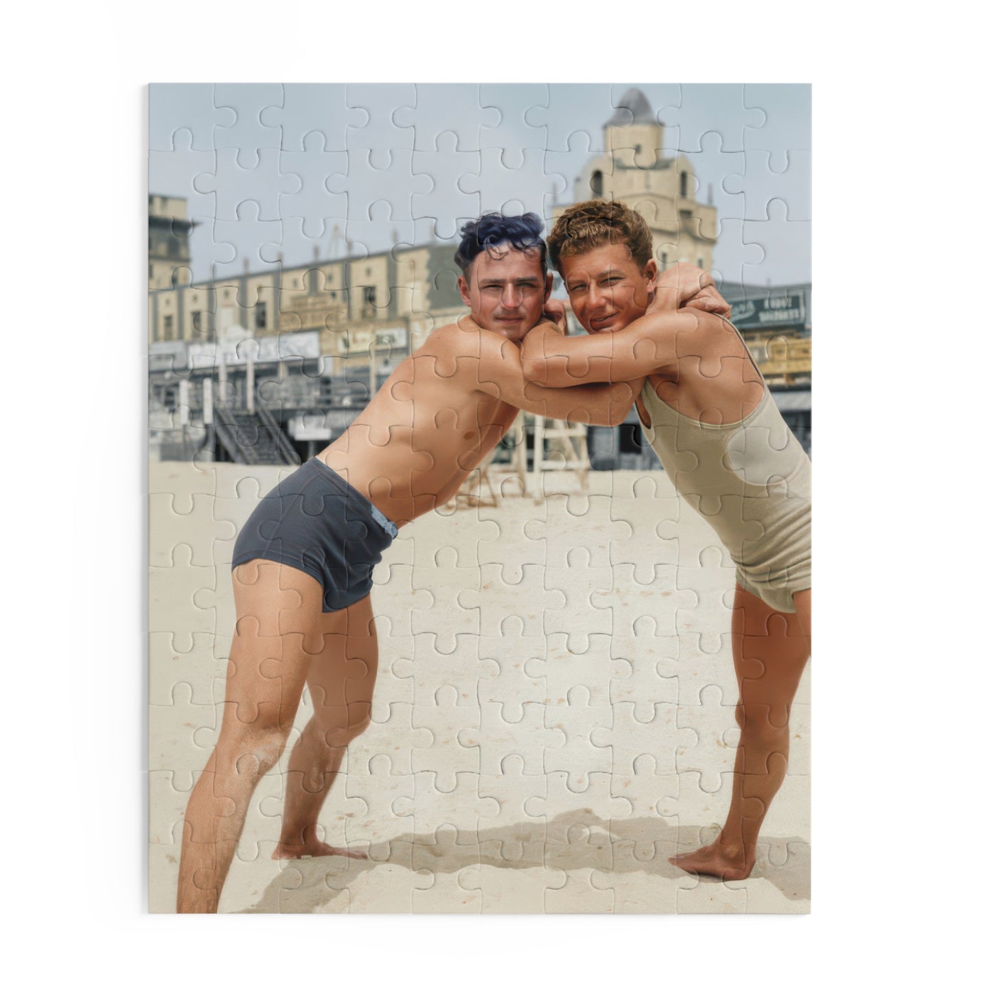 Wrestlers at the Shoreline | Restored Historical Jigsaw Puzzle | nager 014