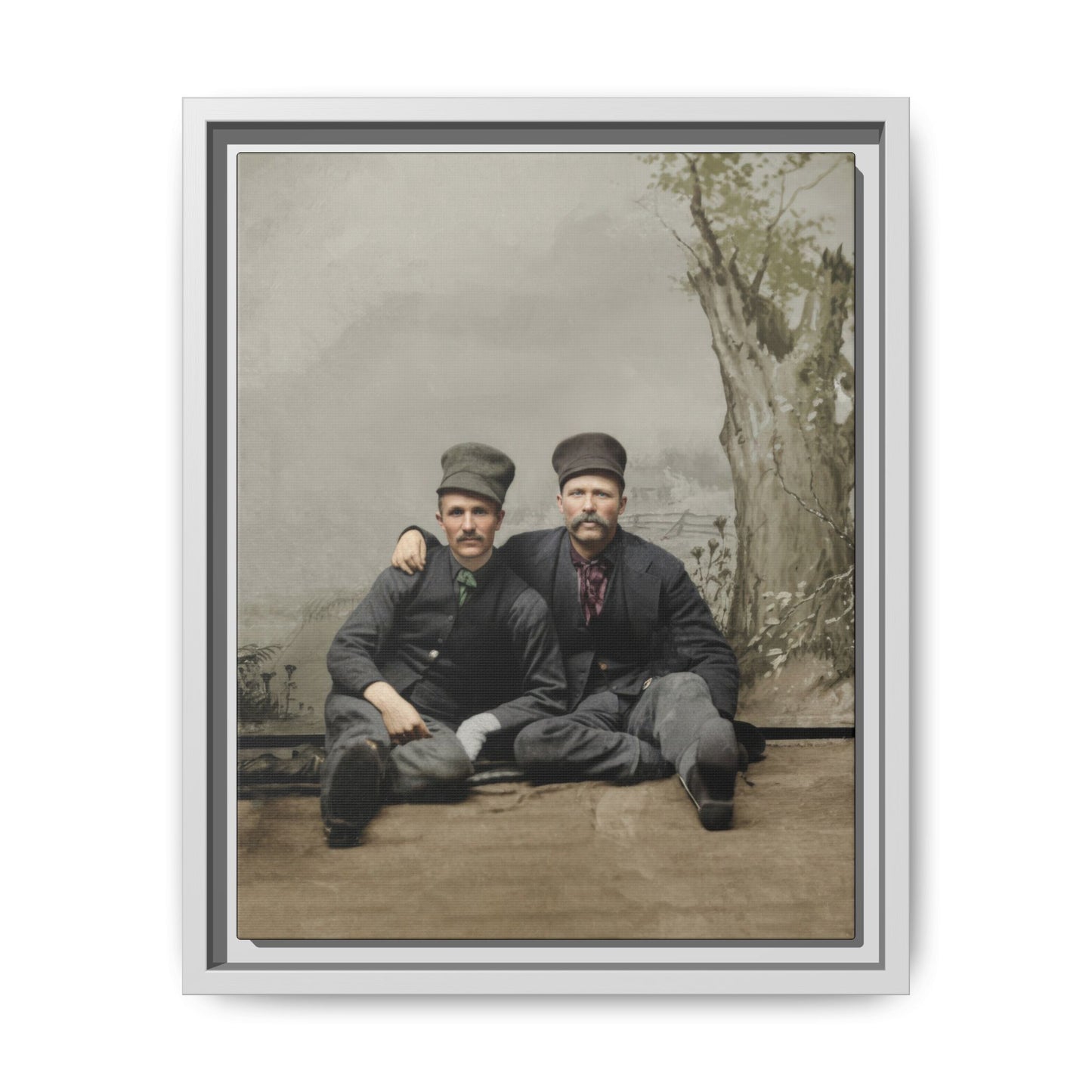 Vintage archival double portrait framed canvas wall décor