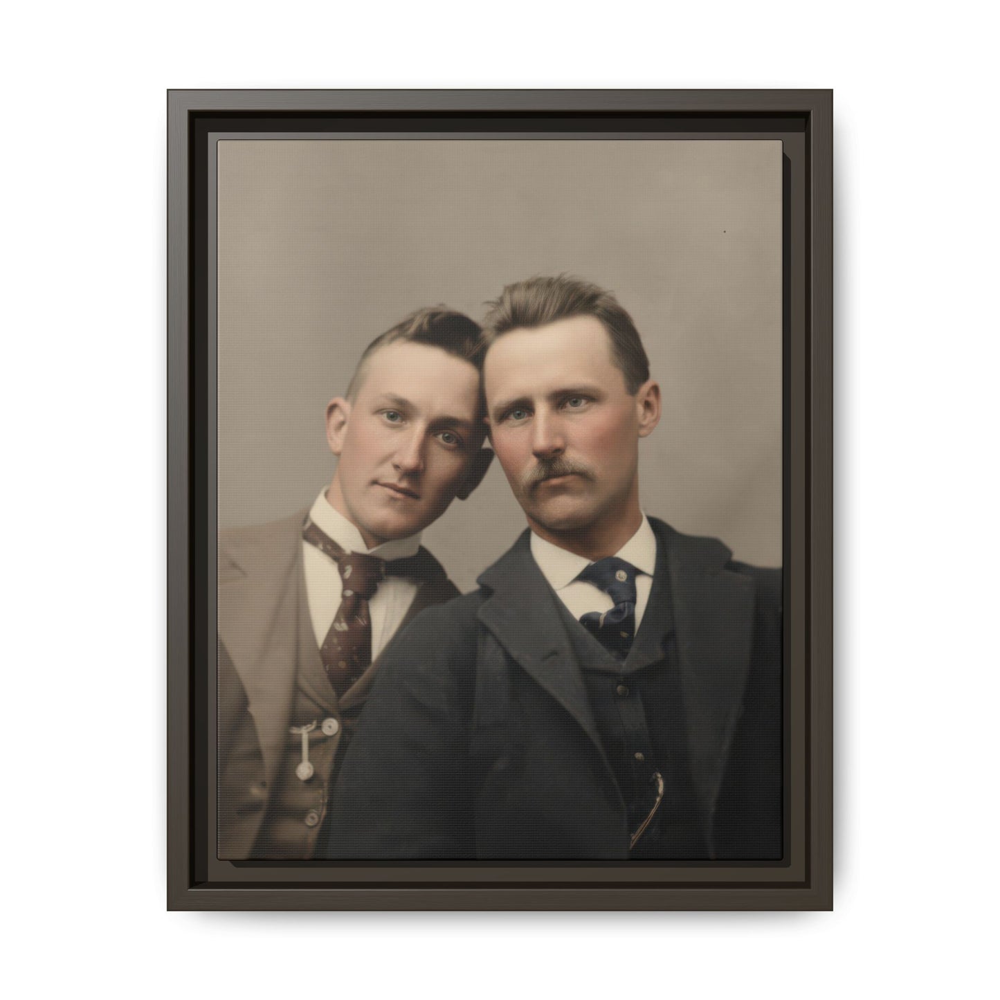 Early 20th century portrait framed canvas wall art with two men in formal attire