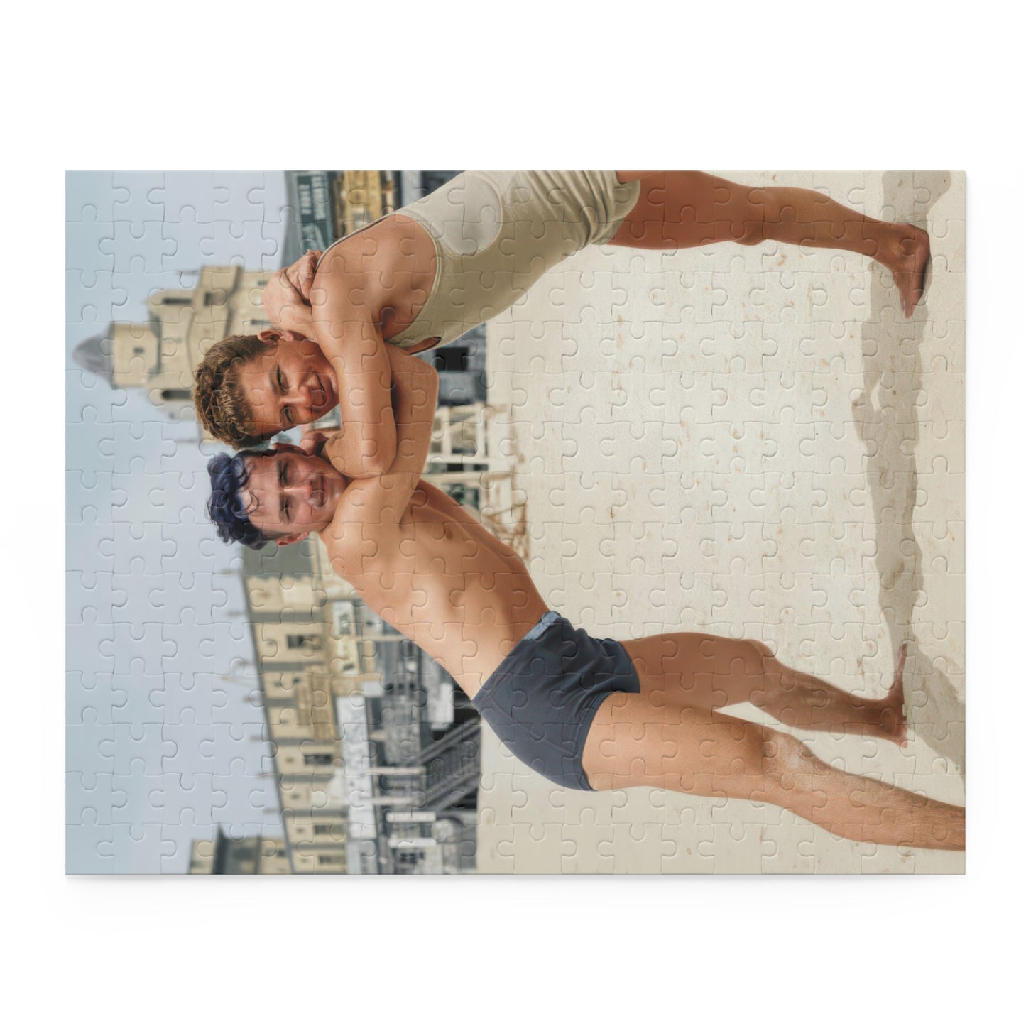 Wrestlers at the Shoreline | Restored Historical Jigsaw Puzzle | nager 014