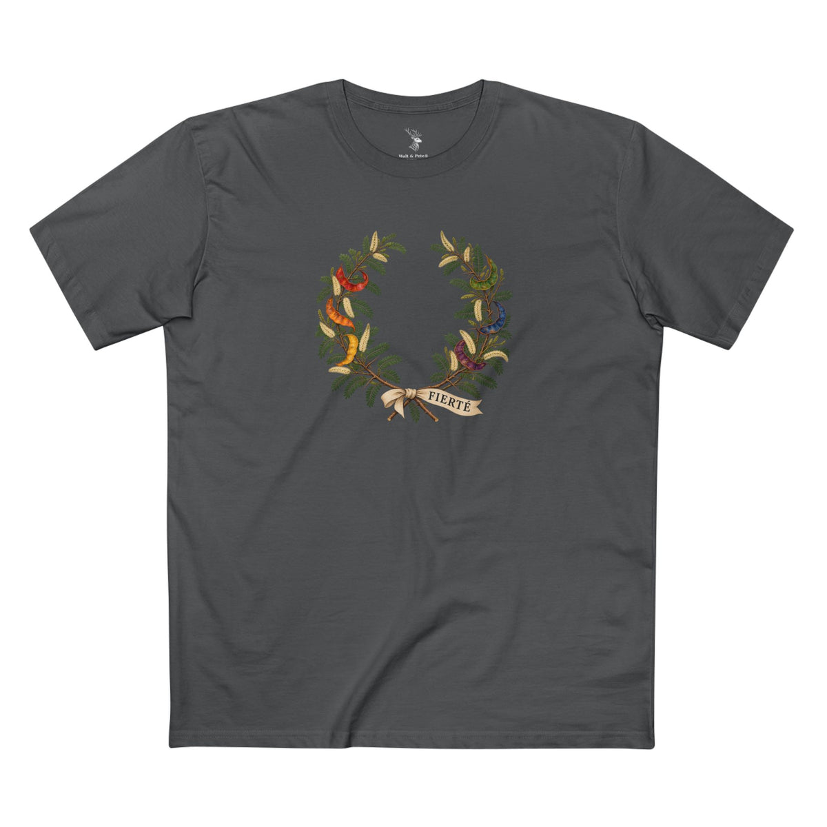 Walt & Pete Zambian Miombo Pride T-shirt with a botanical wreath symbolizing belonging, dignity, and collective renewal.