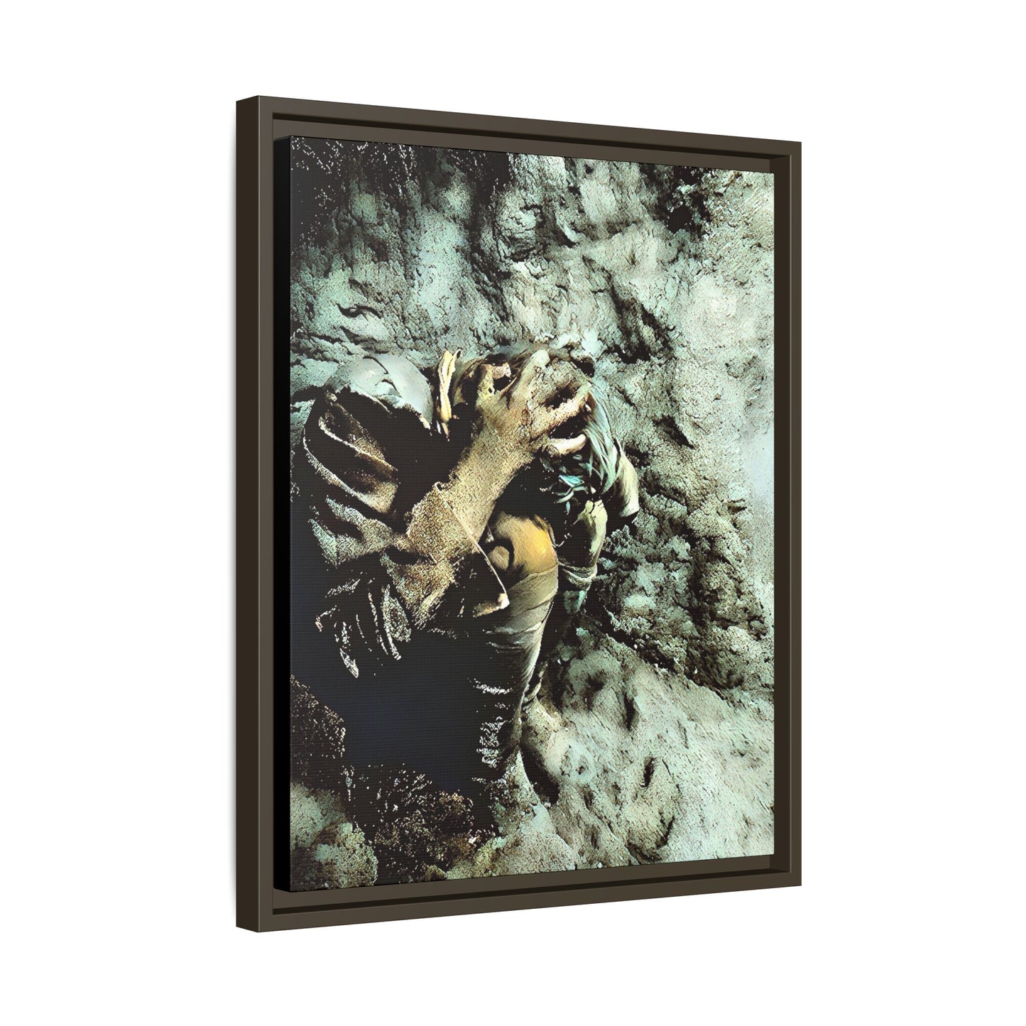 Restored WWI photo of Jesse, a lone soldier in anguish during the Meuse-Argonne Offensive, framed canvas art from Grand Esi France.