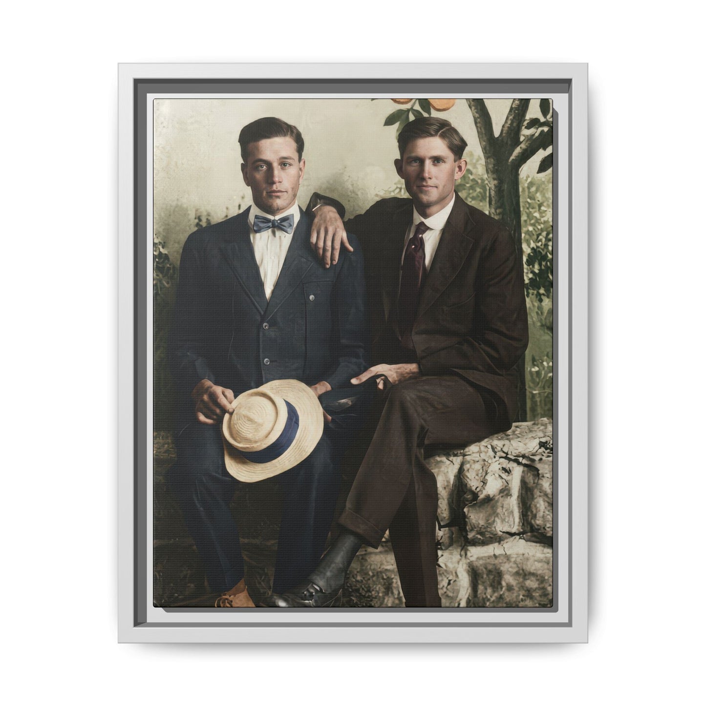 Early 1900s male studio portrait reproduced as framed canvas wall art
