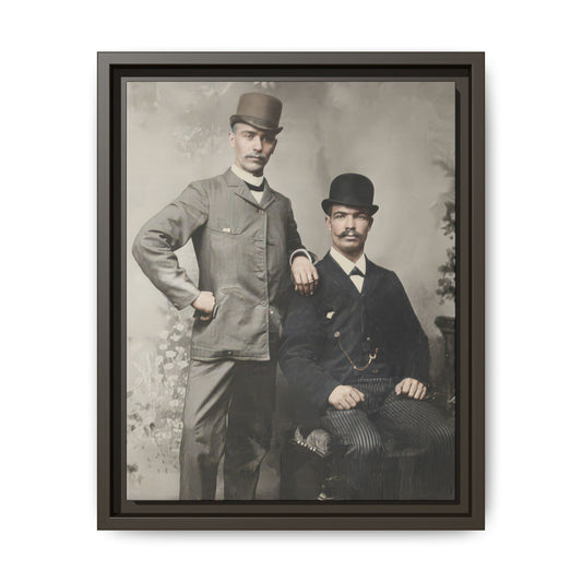 Vintage studio photograph wall art with two African-American men in hats and tailored clothing