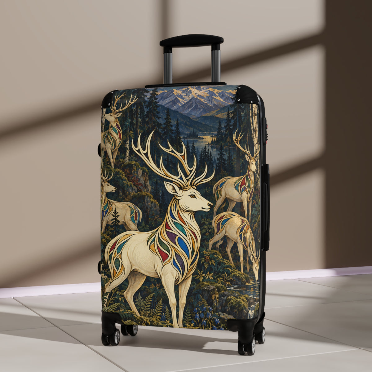 Deer Forest Carry-On Suitcase – Stained Glass Stag Travel Luggage