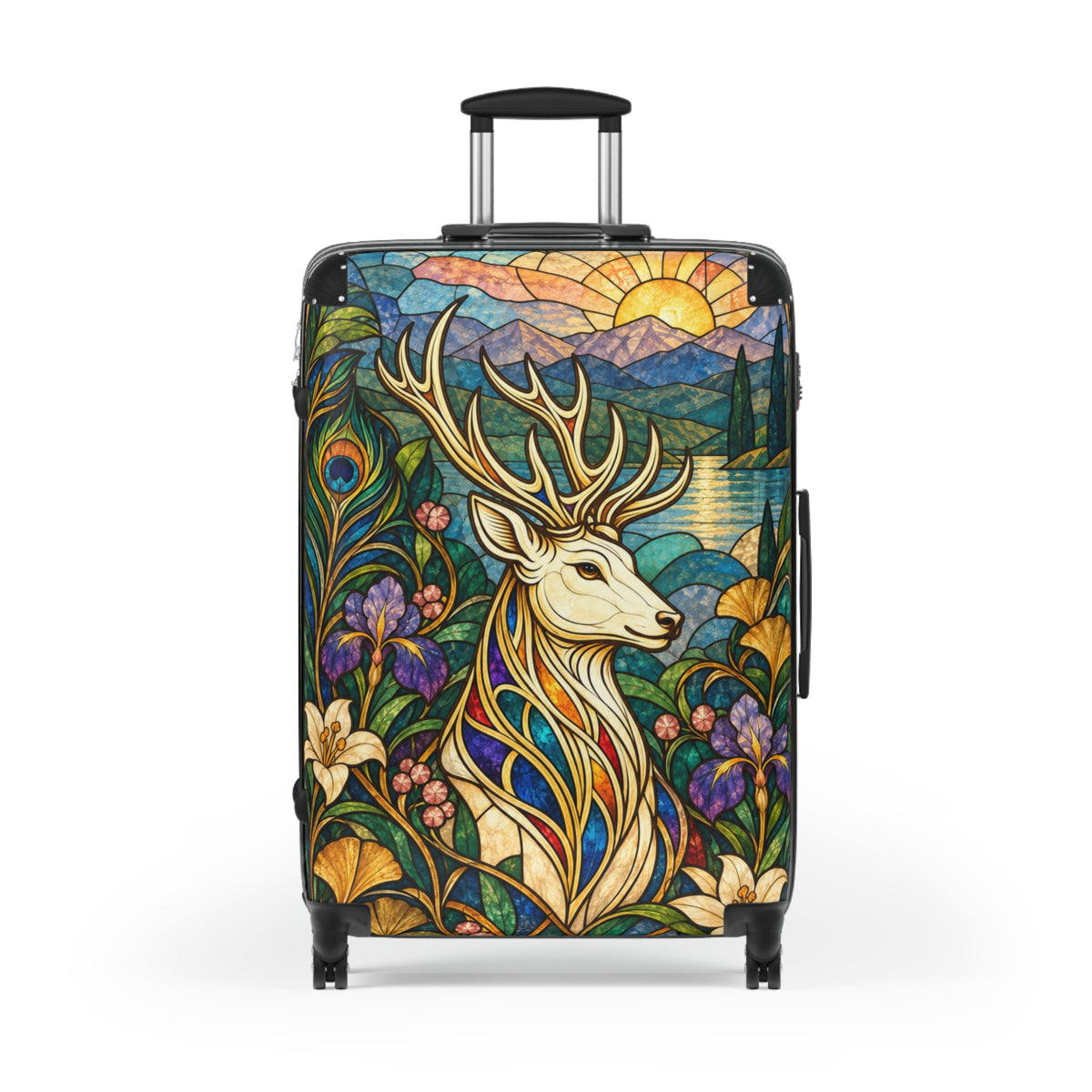 The Jeweled Sentinel Stained Glass Stag Suitcase | Aesthetic Movement Luggage