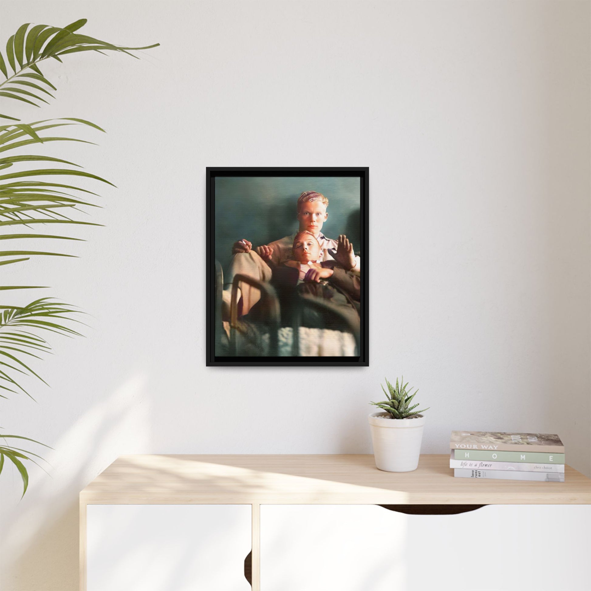 Vintage LGBTQ+ love portrait of Balfour & Strom in Mobile, Alabama. A restored historic photograph capturing timeless affection and connection, available as a museum-quality matte canvas print with handcrafted frame options. Gay Couple