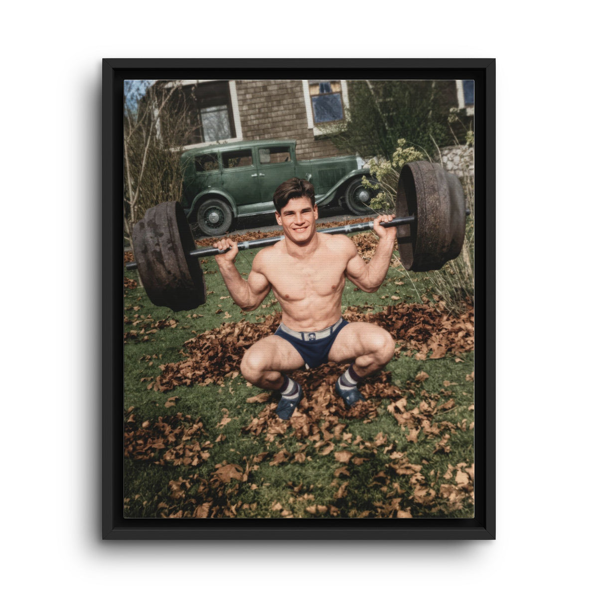 Athlétisme 051 historical strength-training photograph reproduced as framed canvas wall art 