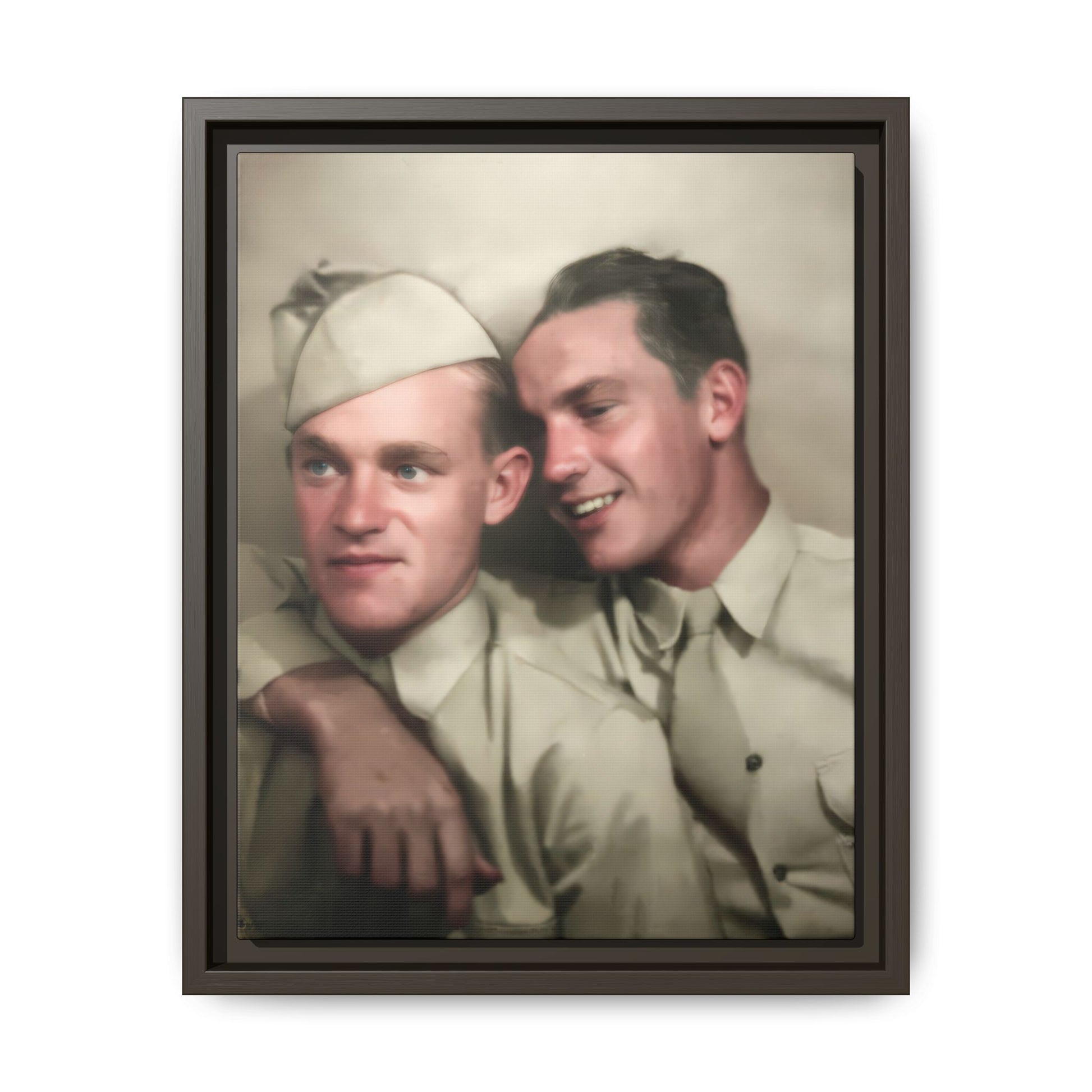 vintage informal military double portrait archival photograph canvas