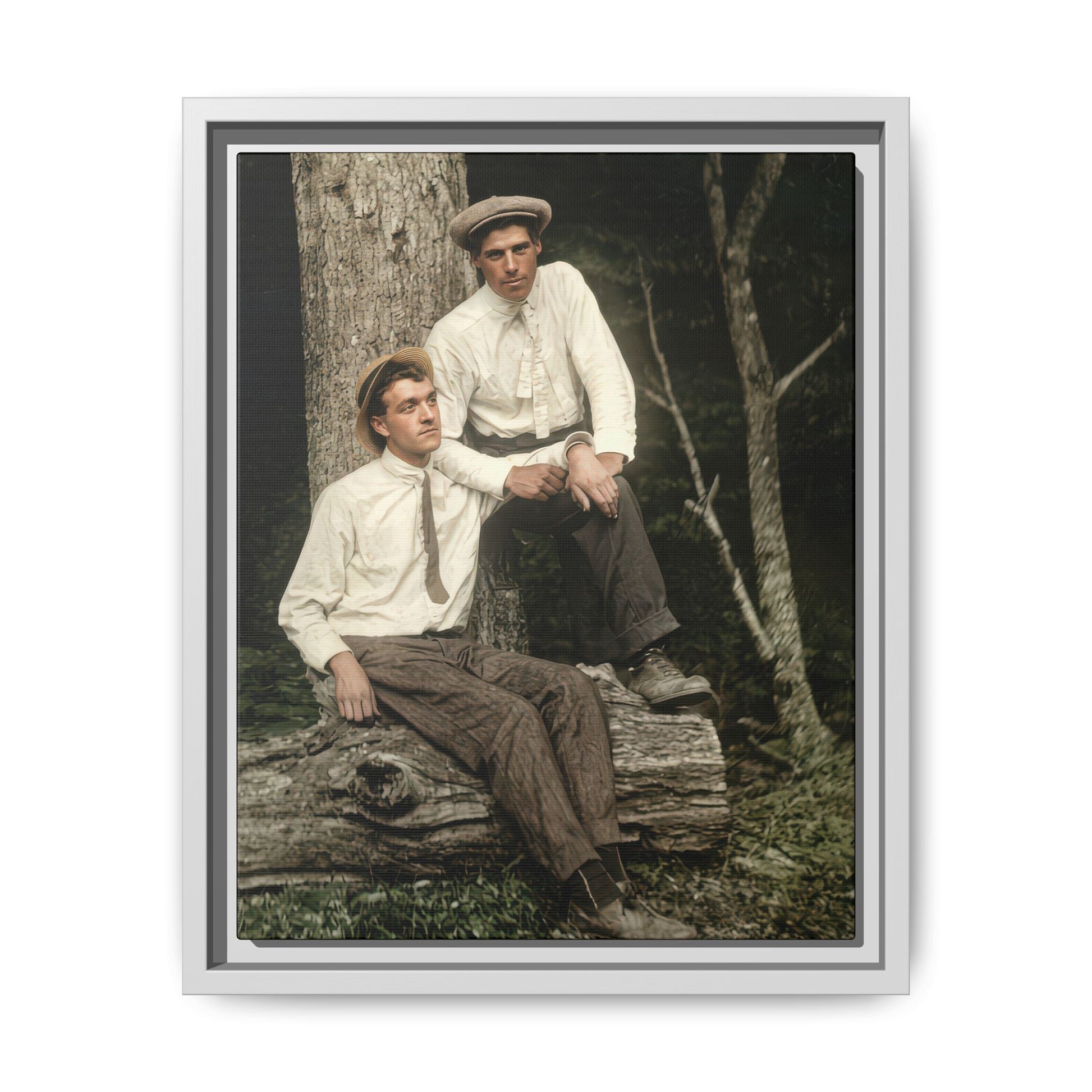 Historical framed canvas wall art featuring relaxed pose in wooded setting