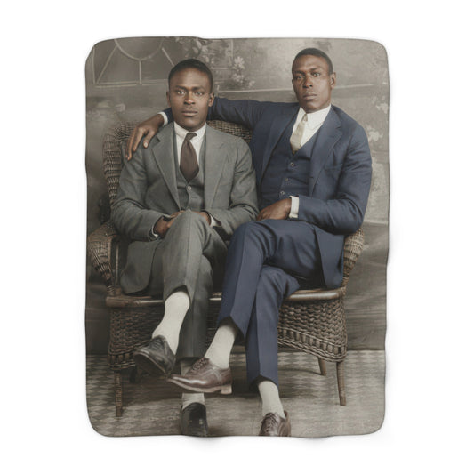 Heirloom sherpa blanket with restored African American formal studio portrait 